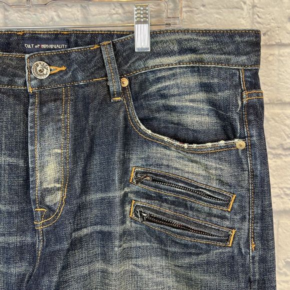 Cult of Individuality Men Rebel Cargo Zip Moto Straight Denim Jeans 38x34 (39X31 - Picture 8 of 16